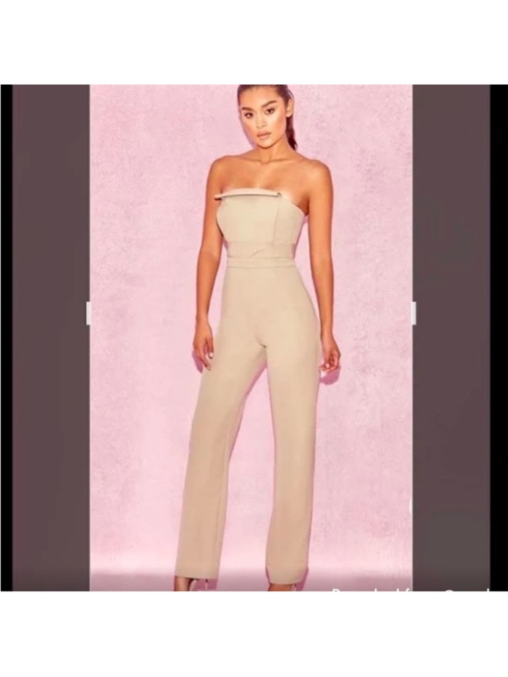 House of CB Alga Strapless Tan Jumpsuit Size Medium
